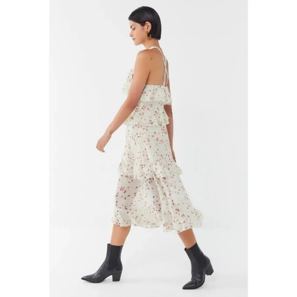 NWT Urban Outfitters Sacramento Tiered Ruffle Halter Midi Dress Floral Boho - Picture 3 of 13